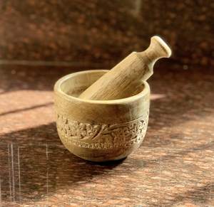 Juego de mortero y mortero de madera hecho a mano, molinillo de especias de hierbas de estilo rústico Natural, mezclador Masala, cuenco de maceración Kharal Manual, condimentos - Product Image 2