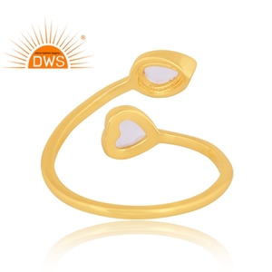Venta caliente Plata de Ley 18K Chapado en oro Arco Iris natural Luna Piedra preciosa Anillo ajustable Demi Fabricante de joyería fina - Product Image 4