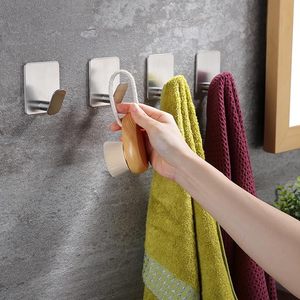 Stainless Steel Silver Adhesive Towel <b>Hooks</b> & Robe <b>Hooks</b> Stick-On Wall Design for Hanging Clothes & Hats in Bathroom or <b>Kitchen</b> - Product Image 6