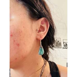 Southwest Handmade Royston Turquoise & Sterling <b>Silver</b> <b>Drop</b> <b>Earrings</b> Water <b>Drop</b> Shape Pattern - Product Image 2