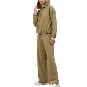 Conjunto Deportivo Informal con Logotipo Personalizado OEM, Sudadera Corta Lisa y Pantalones Deportivos de Dos Piezas para Mujer - Product Image 4