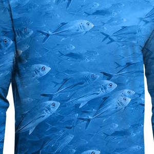 Men's Long Sleeve Fishing <b>Shirt</b> Sublimation Print Blue <b>Fish</b> Pattern UPF 50 Anti-UV Quick Dry Pullover Top 100% Polyester - Product Image 3