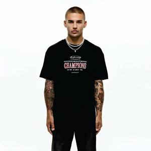 เสื้อยืดผ้าฝ้ายโอเวอร์ไซส์สำหรับผู้ชายแบบกำหนดเอง-ทรงหลวมไหล่ตกว่างเปล่าดีไซน์โลโก้ - Product Image 1