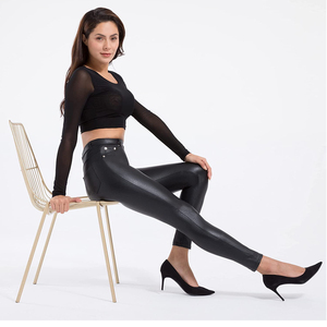 Leggings en similicuir taille haute pour femmes collants extensibles d'hiver de couleur personnalisée confortable élégant devant plat taille élastique - Product Image 6