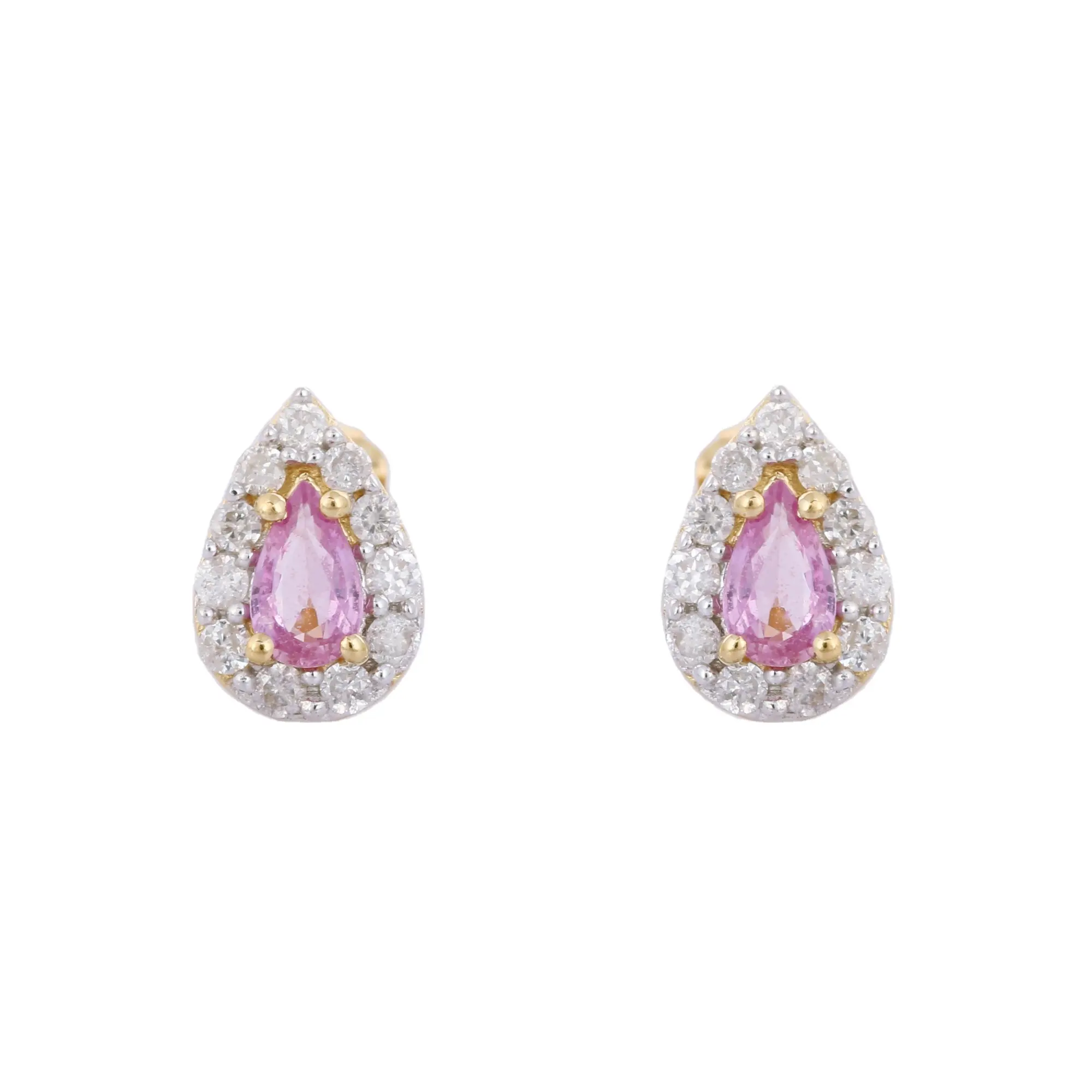 Fait à la main 100% naturel précieux rose saphir diamant boucle d'oreille 14K solide jaune or boucles d'oreilles bijoux de mode pour les femmes