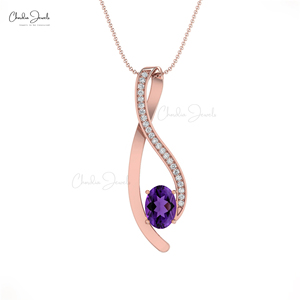 Nouveauté 0.4 CT ensemble pendentif améthyste africaine 14k or massif coupe ronde diamant superposition pendentifs articles en gros en vrac - Product Image 2