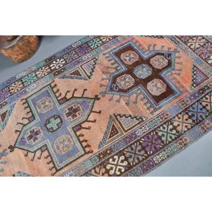 Auténtica alfombra turca Vintage 4,2X7,8 pies azul marrón Patchwork diseño hecho a mano lana látex respaldo ecológico pila mediana - Product Image 5