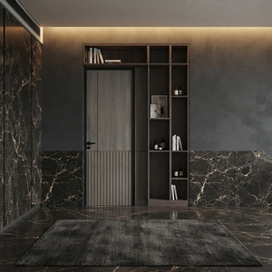 Porte décorative contemporaine en MDF finition grain de bois, sur mesure, à ouverture latérale, pour hôtel, chambre ou bureau - Product Image 4
