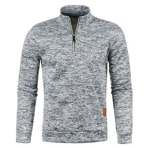 Automne décontracté hommes 100% coton vêtements d'extérieur à manches longues col montant demi fermeture éclair mince polaire hauts couleur unie pulls amples - Product Image 3