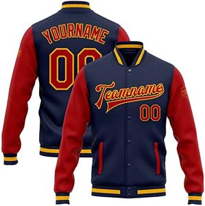 Personalizable Navy Red Gold Letterman chaqueta de tela de lana alta personalizada béisbol Varsity equipo nombre Número invierno High Street - Product Image 3