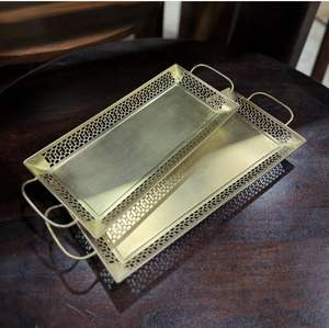 Meilleure vente plateau de service rectangulaire en métal aluminium finition or/argent 100% prix de gros sans danger pour les aliments pour les occasions de Diwali - Product Image 5