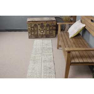 Tapis turc, tapis vintage 1,6x8,3 pieds, tapis en laine rayé blanc - Product Image 4