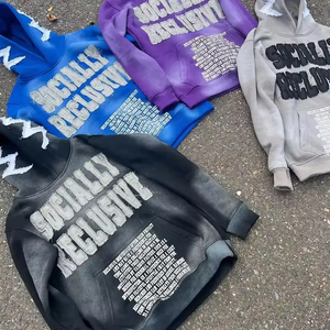 Sudadera con capucha personalizada de algodón 100% de alto gramaje, con efecto desgastado, corta, con apliques, lavado ácido, efecto descolorido por el sol, lavado vintage, de felpa oversize, estilo streetwear - Product Image 3