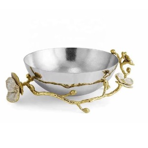 Support à trois bols en argent finition designer avec feuille d'or artistique, arbre et libellule pour la décoration intérieure et les cadeaux en provenance d'Inde - Product Image 2