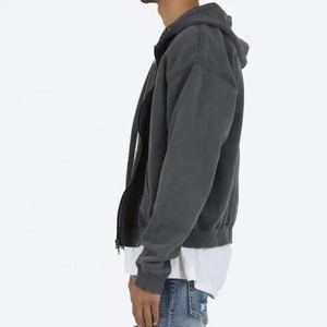 Sudadera con capucha y cremallera completa con lavado ácido vintage de gran tamaño con logotipo personalizado bordado 100% algodón para hombre, para invierno - Product Image 3
