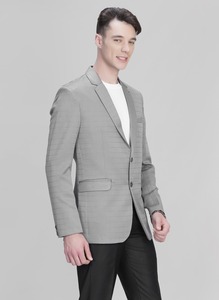 Veste de costume pour homme en polyester gris clair, coupe ajustée, légère, pour événements d'entreprise et tenue formelle, en vente - Product Image 2
