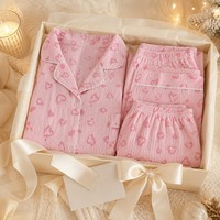 Ensemble de pyjamas pour femmes en coton nuage imprimé léopard, manches courtes, trois pièces
