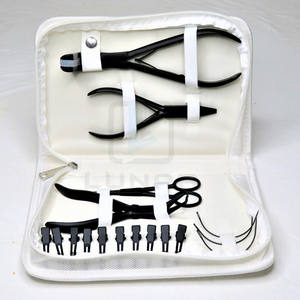 Kit de herramientas para extensiones de cabello en color negro mate, incluye pinzas para peinar el cabello, alicates de prensa de cinta profesional, agujas en forma de C, tijera pequeña - Product Image 5