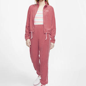 Conjunto Deportivo para Mujer, Mezcla de Poliéster y Algodón, Tela Suave y Elástica, Chaqueta con Cierre, Pantalones con Cintura Elástica, Diseño Transpirable, Cuello Alto - Product Image 1