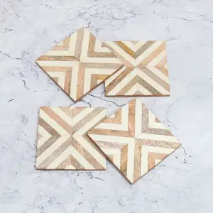 New Arrival Wholesale Brown White Coasters Wooden Resin Coasters for Drinks and Table Decoration in Bulk Quantity MCR-157