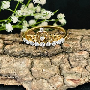 Anillo de Bodas de diamante tiara de oro macizo de 14 quilates, anillo de corona de reina de diamantes - Product Image 3