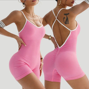 Custom Logo Plain Blank <b>Women's</b> Halter Summer Gym Tights Quick Dry Sports Workout Training Fitness Yoga <b>Shapewear</b> <b>Bodysuit</b> - Product Image 1