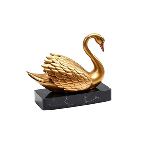 Gegoten Aluminium Zwaan Antiek Gouden Kleur Sculptuur Op Zwarte Basis Voor Tafelblad Middelpunt Decoratie Metalen Luxe Sculptuur