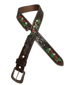 Best Quality Cowboy Western Belt for Men & Women <b>Cherry</b> Blossom Embossed Design with Alloy for Buckle <b>Top</b> Wholesale Manufacturer - Product Image 1