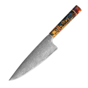 Venta al por mayor personalizado OEM ODM cubertería fábrica profesional Damasco acero Chef cuchillo de cocina con mango de madera estabilizado hoja fija - Product Image 1