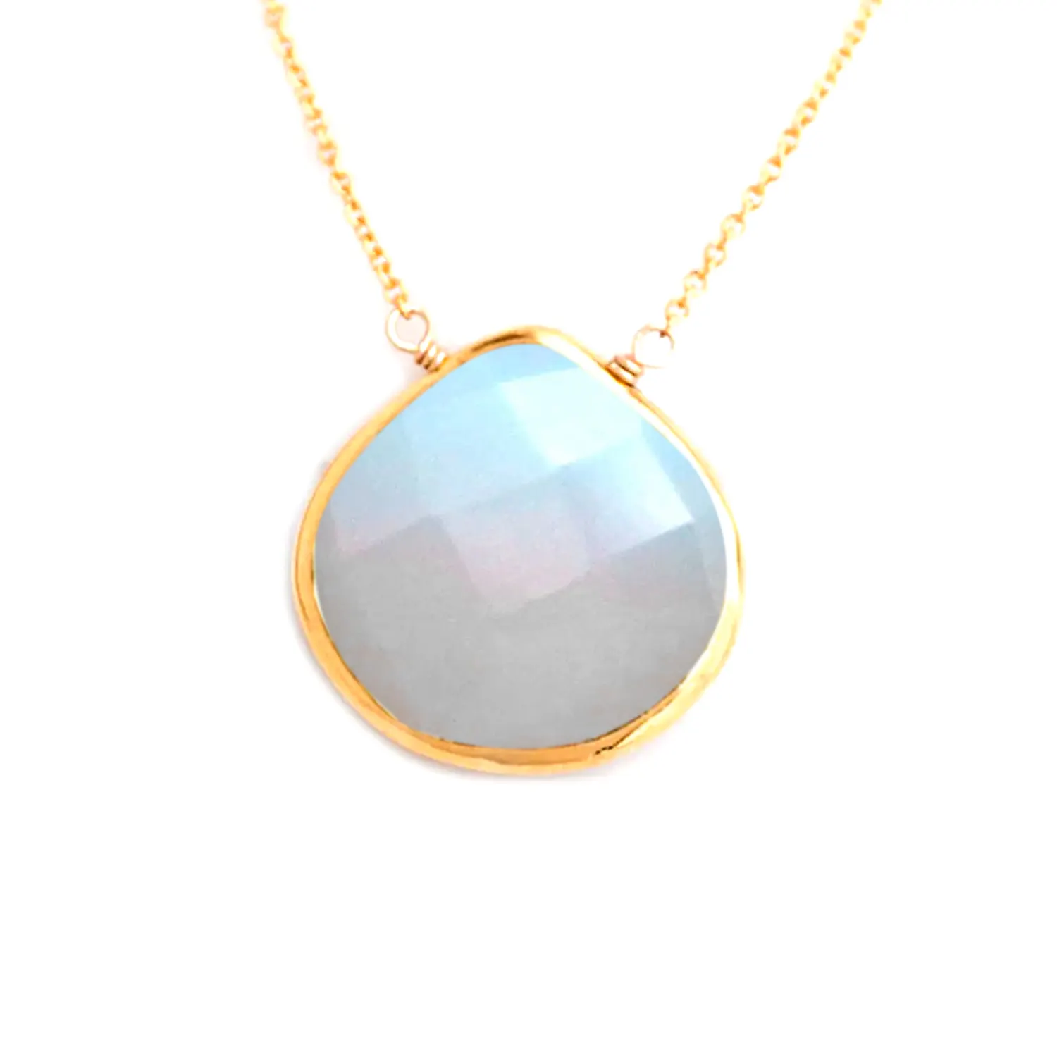 925 perak murni liontin batu permata Opalite kalung 12mm bentuk hati emas Vermeil Bezel dibor batu permata perhiasan