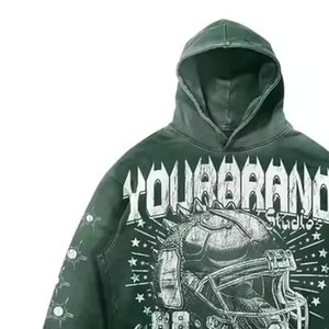 Venta al por mayor de chándales de lavado de ácido verde logotipo impreso personalizado para hombres ropa de calle chándal de alta exigencia para invierno conjuntos transpirables - Product Image 6