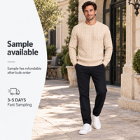 Pull en tricot torsadé ivoire pour homme FNJIA, pull décontracté classique, vêtements d'hiver quotidiens, fabricant de tricot texturé sur mesure OEM