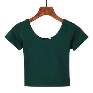 Camiseta corta con cuello redondo personalizada para mujer, camiseta de manga corta ajustada, diseño liso con logotipo frontal, Tops cortos reversibles de talla grande - Product Image 6