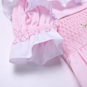 Wholesale Fashion Children's Boutique Party <b>Dress</b> Puff Sleeve Blue <b>Princess</b> Birthday Outfit Pearl Necklace Button 100% Cotton - Product Image 4