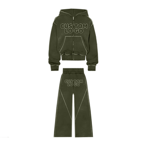 Sudadera con capucha y pantalones de chándal acampanados con doble cintura y diamantes de imitación de fabricante personalizado, conjunto de chándal holgado de gran tamaño para hombre - Product Image 1