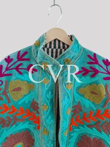 Abrigo de Mujer Talla Grande con Bordado Floral a Mano, Cuello Mandarín, Manga Larga, Estilo Bohemio Informal para Primavera - Product Image 2