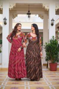 2024 été nouvelle mode filles longue grande taille col en v Foux georgette bandhni imprimer mariage plage formel parole longueur vêtements - Product Image 4