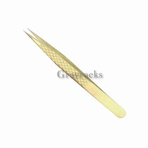 Pinzas puntiagudas rectas para pestañas de alta calidad Pinzas de extensión de pestañas Precicon doradas de acero inoxidable - Product Image 3