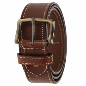 Cinturón de cuero marrón con hebilla de latón antiguo ajustable para hombre, cinturón de jeans cosido fuerte, informal, a la moda, novedad, gran oferta - Product Image 3