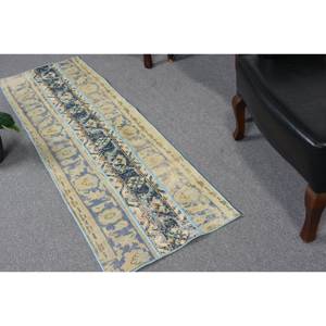 Tapis Vintage en Laine Turque de 19 'X 61', Beige, Bleu, Patchwork, Technique de Tissage Plat, Décorations de Salle à Manger, Largeur 4m, Latex Eco - Product Image 1