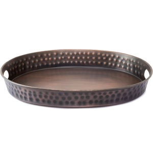 Table basse de vanité décorative de luxe de plateau de service ovale en métal martelé en cuivre antique pour les fêtes et les mariages modernes - Product Image 4