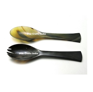 Ensemble de couverts en corne naturelle, bol à salade, style classique unique, baguettes, cuillère pour la restauration, cadeaux d'affaires durables, outils - Product Image 6