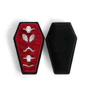 Jeulia Vintage Elegant Black Velvet 6-Slot Coffin <b>Ring</b> <b>Box</b> - Product Image 2