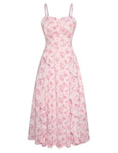 Nueva Falda Midi Vintage Floral con Estilo Francés y Cintura Imperio, con Tirantes Finos y Volantes, para Fiestas y Eventos - Product Image 1