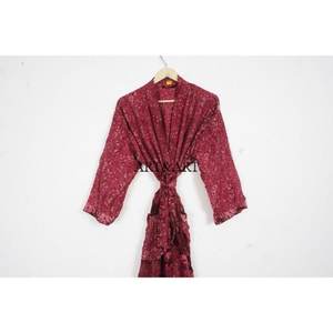 Elegant Vintage Women's Long Silk Kimono Robe Indian Print Summer Sleepwear Luxurious Nonwoven Soft Beach Cover Daily Life Style - Product Image 2