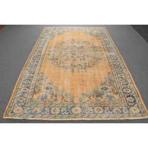 5.7x9.1 ft Large Vintage Rug, <b>Yellow</b> Solid Turkish Rug - Product Image 1
