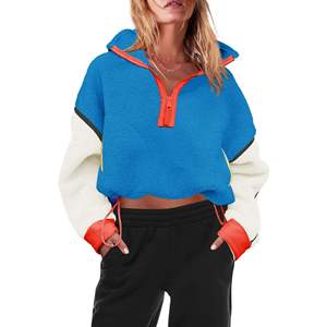 <b>Women</b> Hooded Sherpa Fleece <b>Quarter</b> <b>Zip</b> <b>Sweatshirt</b> Soft Warm Pullover Long Sleeve Color Trackstar OEM Private Label - Product Image 4