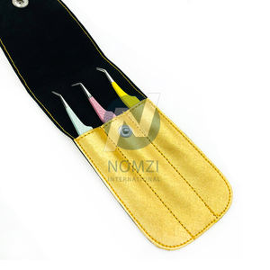 Juego de 3 pinzas de extensión de pestañas de acero inoxidable con agarre de diamante de color personalizado con punta puntiaguda y estuche - Product Image 5