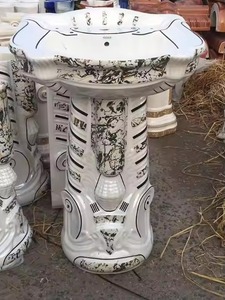 อ่างล้างมือพร้อมอุปกรณ์สุขภัณฑ์เซรามิกสีเรียบง่ายพิมพ์ลายดอกไม้ - Product Image 2