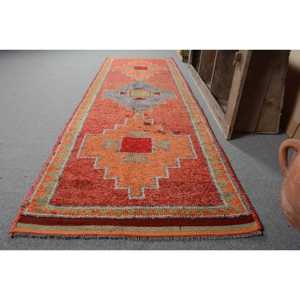 Herki Rug, 3.2x10.3 ft Vintage Rug, <b>Red</b> Polka dot Rug <b>Wool</b> - Product Image 2